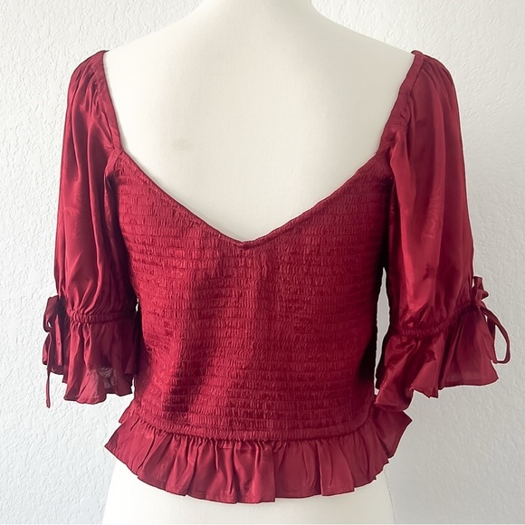 Band of the Free Gypsies Women's Smocked Puff Sleeve Ruffle Hem Top Red Large - Picture 7 of 11